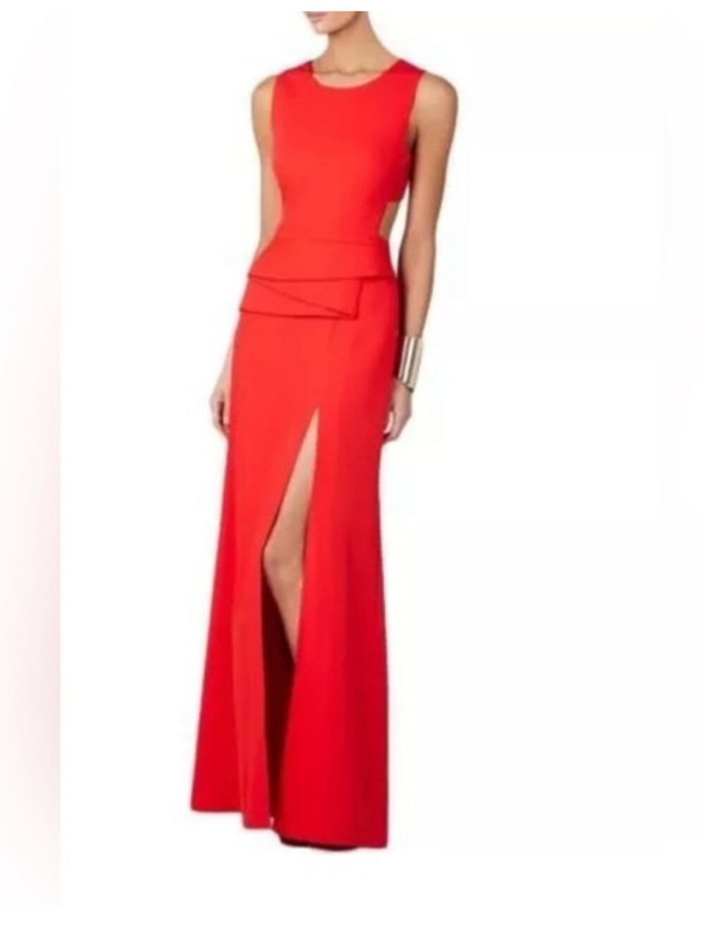 BCBG Red orange Sleeveless Cutout Evening Gown with Front Slit